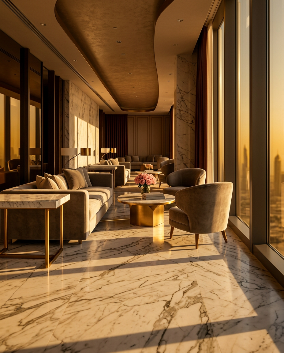 Dubai suite photographed from the window lounge side