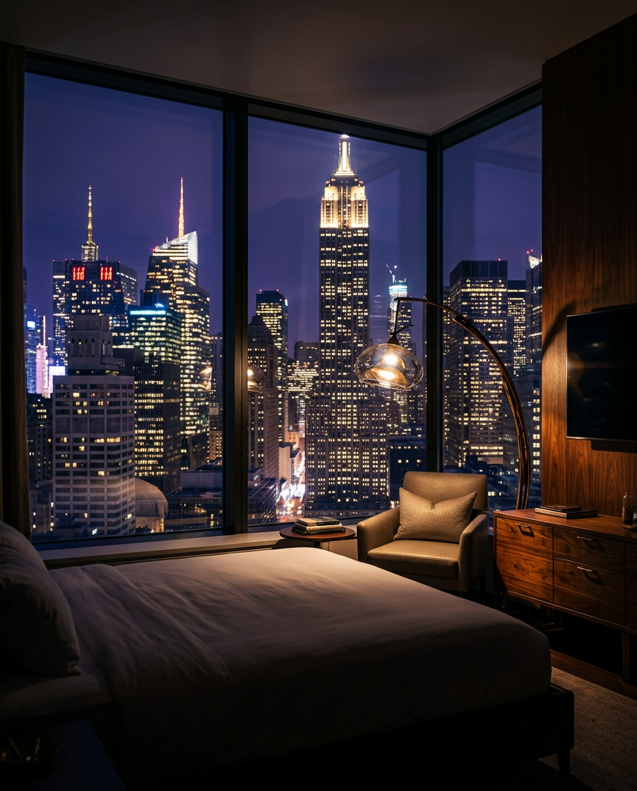 New York suite atmospheric skyline night angle