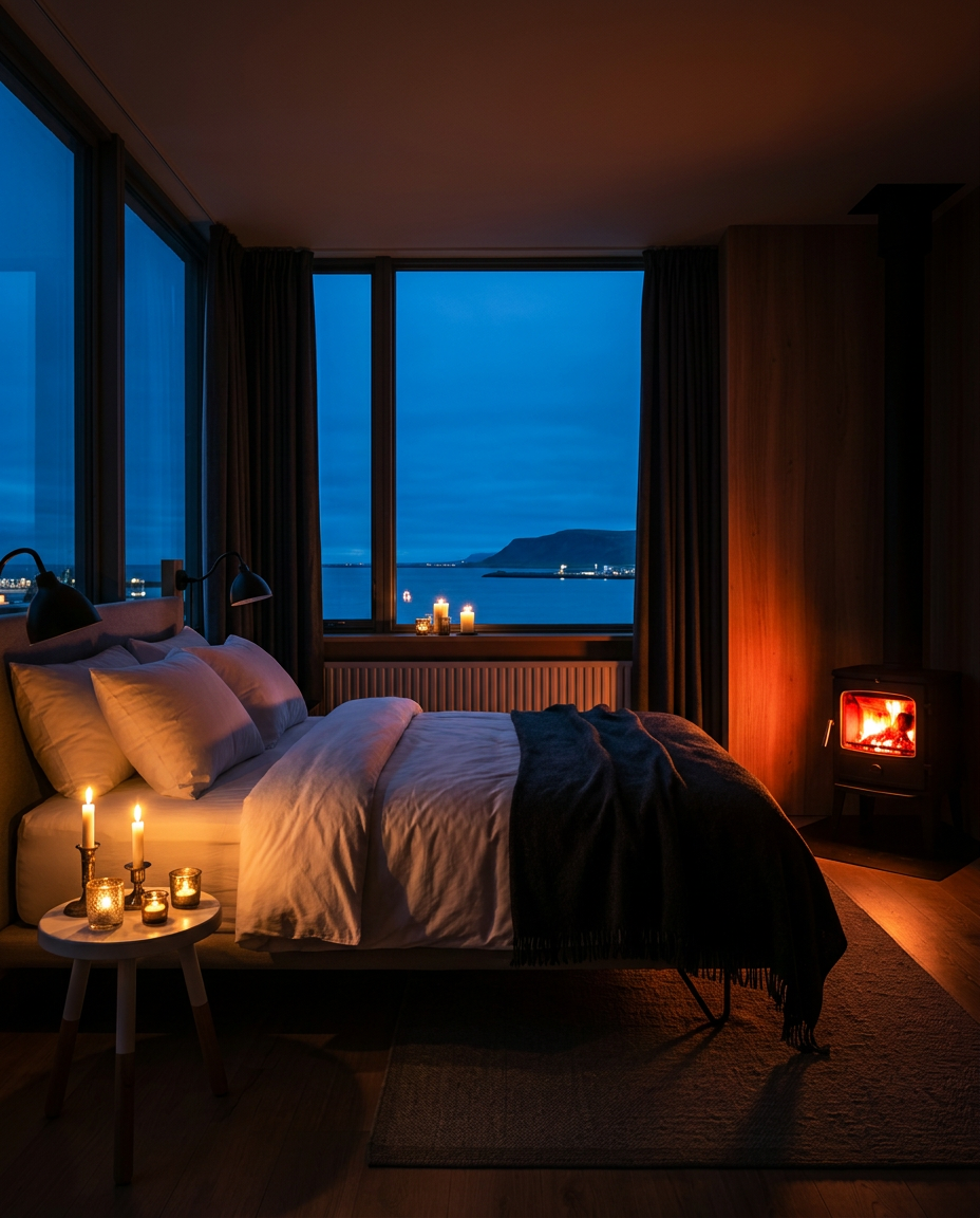 Reykjavik suite atmospheric firelit angle